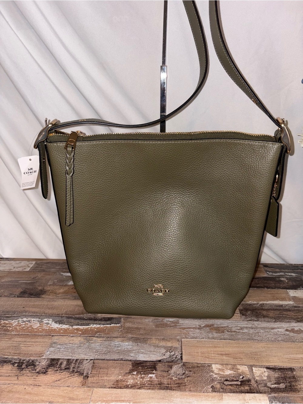 Coach Val Duffle Olive Pebbled Leather Crossbody Shoulder Bag with Gold Hardware